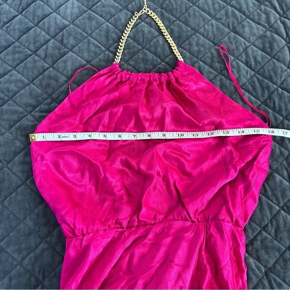Astr The Label Dress Women Small Pink Satin Front Mini Slit Gold Chain Halter Z - Picture 9 of 10